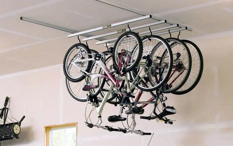garage ceiling-mounted bike rack idea